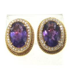 18K Yellow Gold, Amethyst & Diamond Earrings