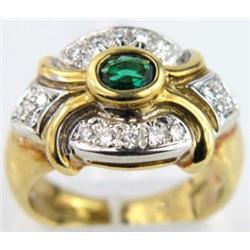 18K Yellow Gold Emerald Diamond Ring