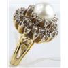 Image 2 : 14K Yellow Gold Pearl Diamond Ring