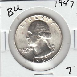 BU 1947 SILVER QUARTER UNC