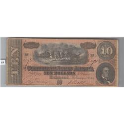 $10 CONFEDERATE CSA 1864 STRONG EYE APPEAL