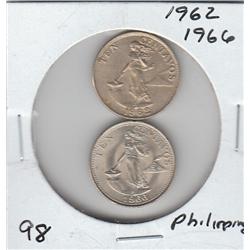 SILVER PHILIPPINES SILVER 1962 AND 1966 CENTAVOS
