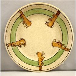 Roseville Pottery Juvenile Plate,"Rabbit" Pattern, 1922-25