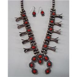 Navajo Sterling Silver Coral Squash Blossom Set