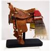 Image 1 : Hand Tooled Miniature Western Saddle on Stand