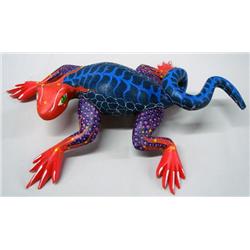 Mexican Oaxacan Carved & Painted Lizard, Artist Signed