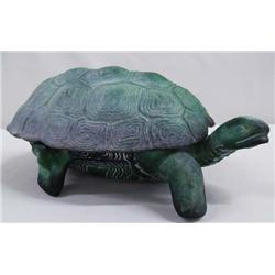 Green Glass Turtle Container w/Lid