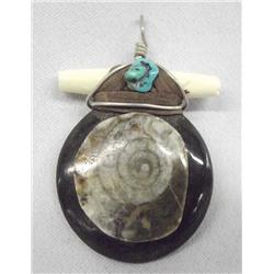 Fossil Pendant With Turquoise And Bone