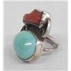 Image 1 : Native American Navajo Sterling Turquoise & Coral Ring