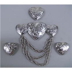 Silver Plate Heart Collar Pin, 3 Button Covers