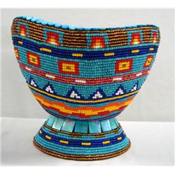 Hand Beaded Wooden Vase by Kills Thunder