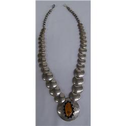 Sterling Silver Reversible Necklace w/Amber Pendant