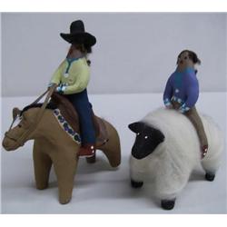 Navajo Figures Riding Sheep & Horse