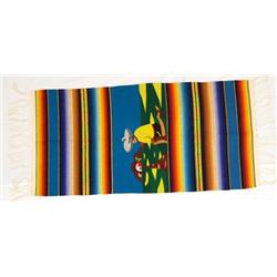 1950s Mexican Saltillo Wool Weaving With Scene