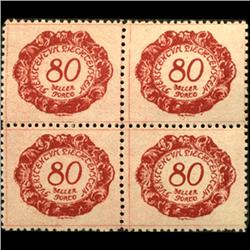 1920 Liechtenstein 80h Postage Due 4 Block Error (STM-0445)