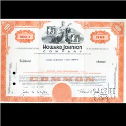 1960s Howard Johnson Stock Certificate Scarce (CUR-06403)