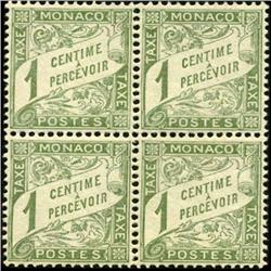 1905 Monaco 1c Postage Due Block of 4 (STM-0512)