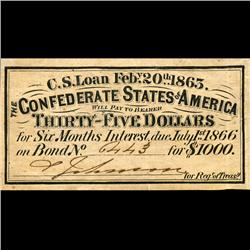 1863 Confederate $1000 Bond Coupon Uncirculated (CUR-06377A)