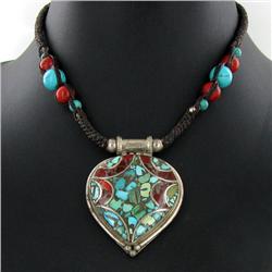 Tibet Nickel Turquoise Coral Choker Necklace (JEW-3295)