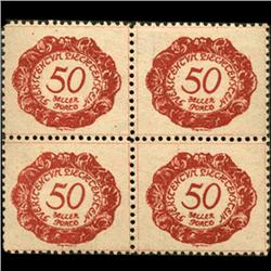 1920 Liechtenstein 50h Postage Due 4 Block Error (STM-0446)