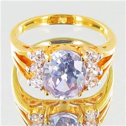 19.7twc Lab Diamond/Aquamarine Gold Vermeil Ring (JEW-3514)