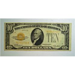 $10 1928 Gold certificate  VF/XF