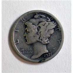 1921D Mercury dime full  rim VG