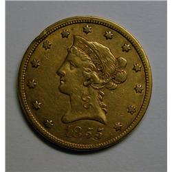1855 no motto $10 GOLD XF