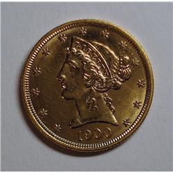 1900  $5 GOLD AU55
