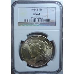 1924S Peace $  NGC64  64 GS bid = $1250