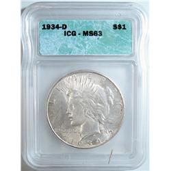 1934D Peace $  ICG63  graded correctly