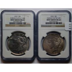 2 curved clip mint errors--1922 @ 11:00 NGC61 and 1923 @ 5:00 NGC62