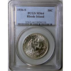 1936S Rhode Island  half $  PCGS64