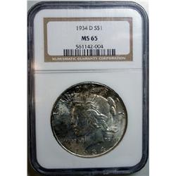 1934D Peace $  NGC65  start of toning  65 GS bid = $1500