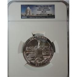 2011 5 oz. silver GETTYSBURG  NGC69 EARLY RELEASES