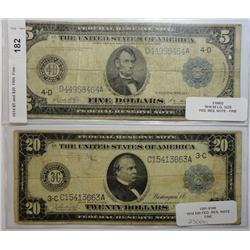 1914 $5 and $20  FRN  Fine