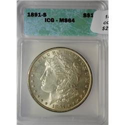 1891S Morgan $  ICG64  GRADED correctly