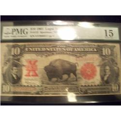 SUPER RARE- $10 "Bison" Note, Graded PMG V Fine 15