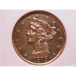1878-CC $5 Gold Piece AU55 ANACS Ex-Jewelry
