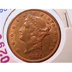 1884-S $20 Gold Liberty AU50