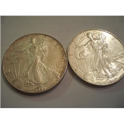 American Silver Eagles, 1994 &1999, .999 Pure Silver