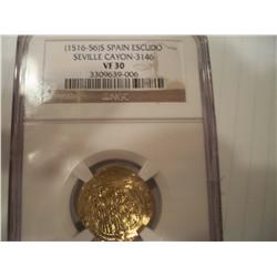 1516-1556 Spanish Sunken Treasure Gold 1 Escudo
