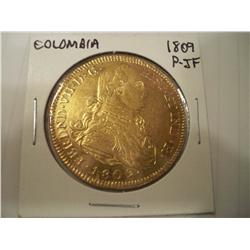 1809 Spanish 8 Escudo Colombia Gold Coin, MS