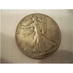 1938-D VF Walking Liberty Silver Half Dollar, Key Date, Low Mintage, 491,600