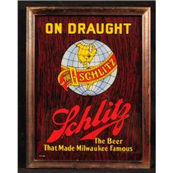 Schlitz Beer On Draught Reverse Glass Sign
