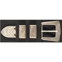 Bohlin Engraved Sterling Silver Belt Buckle Set