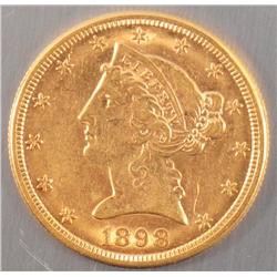 1898 S Mint Liberty Five Dollar Gold Coin