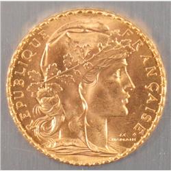 France 20 Franc Rooster/ Marianne 1913 Gold Coin