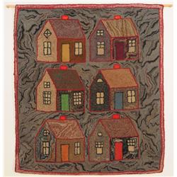 Folk Art Schoolhouse Hooked Rug