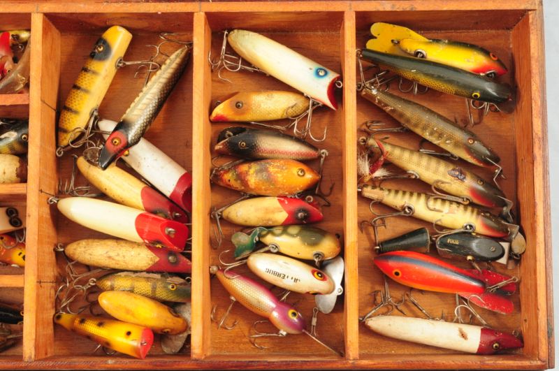 Antique Tackle Box Full of Wooden Fishing Lures